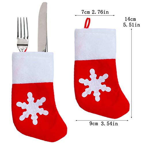 24 Packs Christmas Dinner Table Decorations, Mini Snowflake Tableware Holders, Christmas Socks Decoration Xmas Candy Pouch Bag Socks Stockings Knife Spoon Fork Bag for Christmas Party Decoration Gifts