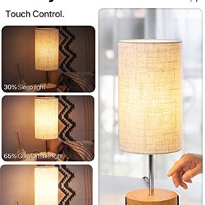 KPQ 【Upgraded】 Bedside Lamp Touch Control Table Lamp with USB A+C Charging Ports & AC Outlet 3-Way Dimmable Nightstand Lamp with Linen Fabric Shade for Bedroom Living Room(E26 Light Bulb Included)