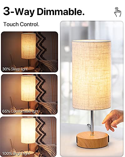 KPQ 【Upgraded】 Bedside Lamp Touch Control Table Lamp with USB A+C Charging Ports & AC Outlet 3-Way Dimmable Nightstand Lamp with Linen Fabric Shade for Bedroom Living Room(E26 Light Bulb Included)