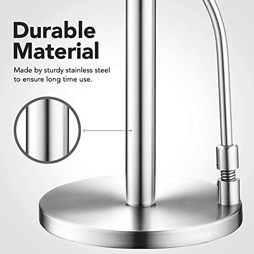 QUAL-LITE Stainless Steel Paper Towel Holder Stand - Weighted Paper Towel Organizer with Tension Arm for Any Tissue Roll Size - Modern Countertop Paper Towel Holder - Rust-Proof