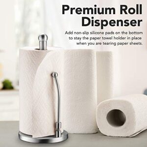 QUAL-LITE Stainless Steel Paper Towel Holder Stand - Weighted Paper Towel Organizer with Tension Arm for Any Tissue Roll Size - Modern Countertop Paper Towel Holder - Rust-Proof