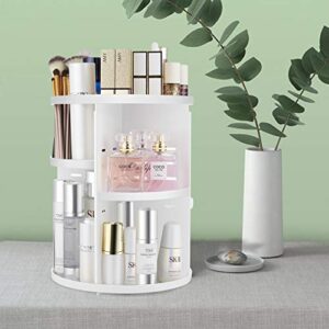 seinlife 360 Rotating Makeup Organizer,DIY Adjustable Spinning Holder,Foldable Cosmetic Storage Display box,Large Capacity Make up Caddy Shelf,Fits Countertop Vanity and Bathroom (WHITE)