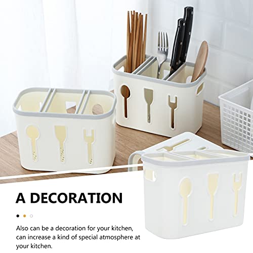 Cabilock Flatware Holders Kitchen Utensil Caddy Plastic Chopsticks Holder Drying Rack Basket Fork Spoon Drain Storage Holder Cup Pot for Kitchen Accessories Sink Cutlery Drainer