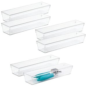 mdesign plastic kitchen cabinet drawer organizer tray – storage bin for cutlery, serving spoons, cooking utensils, gadgets – bpa free, food safe, 12″ long, 6 pack – clear