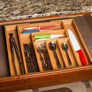 BirdRock Home Bamboo Expandable Utility Drawer Organizer – Utensil Silverware – Spoon Knife Fork – 17.5 Inch – Large – Natural Wood – Tray – Adjustable Kitchen Organization