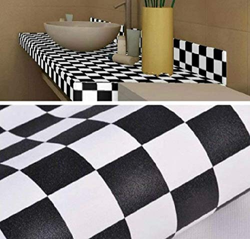 Self-Adhesive Black & White Grid Adhesive Paper Counter Top Vinyl Furniture Cabinets Wardrobe Shelf Liner Wallpaper 17.7 Inch by 98Inch