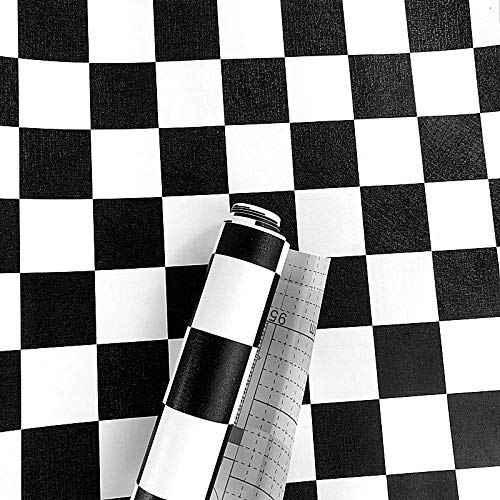 Self-Adhesive Black & White Grid Adhesive Paper Counter Top Vinyl Furniture Cabinets Wardrobe Shelf Liner Wallpaper 17.7 Inch by 98Inch