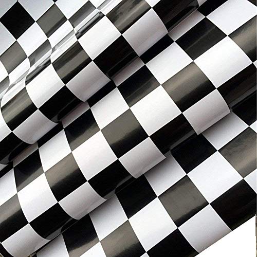 Self-Adhesive Black & White Grid Adhesive Paper Counter Top Vinyl Furniture Cabinets Wardrobe Shelf Liner Wallpaper 17.7 Inch by 98Inch