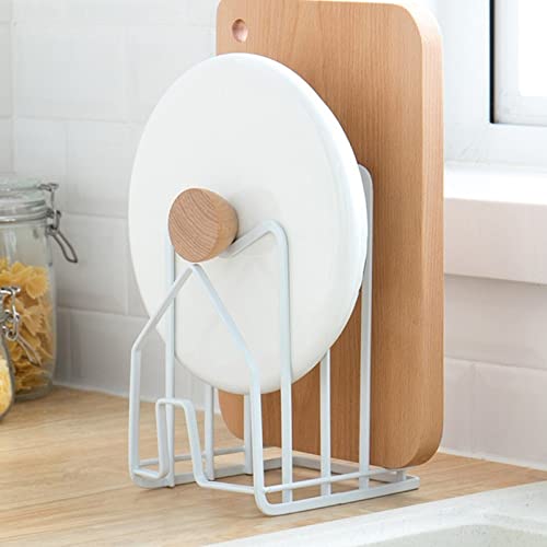 HAOCESS Pot Lid Organizer, Cutting Board Rack, Kitchen Shelf Chopping Board Rack, Kitchen Countertop Drain Storage Shelf, Bedroom Study Bookshelf Desk Organization (White)