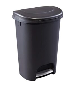 rubbermaid classic 13 gallon premium step-on trash can with lid and stainless-steel pedal, black waste bin for kitchen