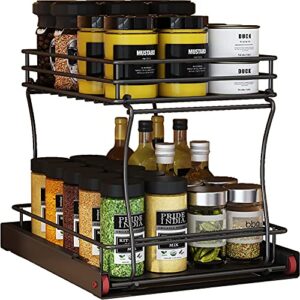 pull out spice rack organizer for cabinet,under sink storage organizer ,2 tier slide out storage shelf for kitchen pantry closet (l, black)