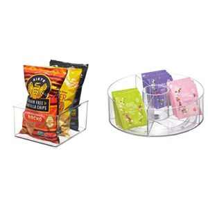 iDesigniDesign Recycled Plastic Extra-Large Bin, 10” x 8” x 5 & Cabinet Binz Divided Rotating Turntable Tea Packet Organizer, 9" x 9" x 3.01", CleariDesign