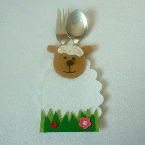 shamjina 4X Easter Sheep Cutlery Holder Bags Spoon Silverware Bags Table Decor