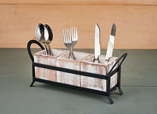 CUT02WW Wooden Utensil Cutlery Holder Caddy Flatware and Silverware Organizer Spoons, Forks, Knifes and Napkin Supplie