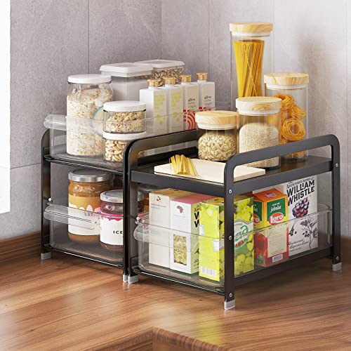 GILLAS Under Sink Organizer and Storage, Under Counter Storage for Kitchen, Under Cabinet Organizer for Bathroom, Sliding Basket Organizer, Black