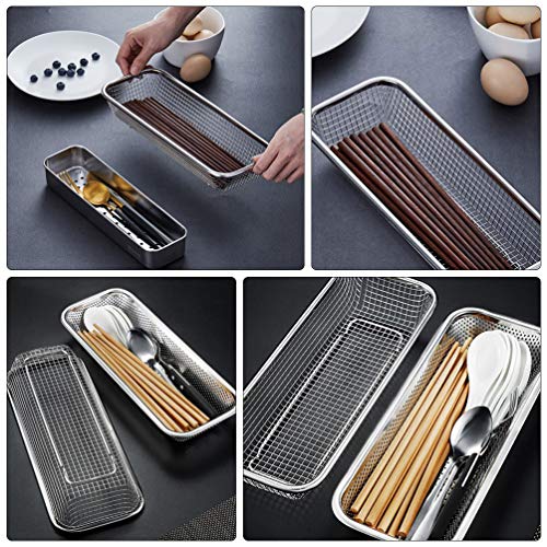 Hemoton Kitchen Utensil Caddy Chopstick Holders Stainless Steel Utensil Crock Flatware Drying Rack Countertop Utensil Organizer with Wooden Base for Knives Forks Spoons