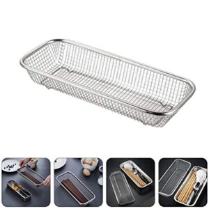 Hemoton Kitchen Utensil Caddy Chopstick Holders Stainless Steel Utensil Crock Flatware Drying Rack Countertop Utensil Organizer with Wooden Base for Knives Forks Spoons