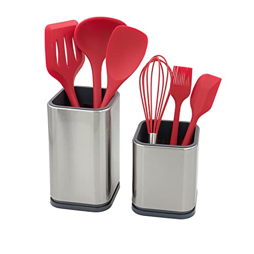 2PC Stainless Steel Kitchen Utensil Holder Utensil Organizer, Modern Square Design