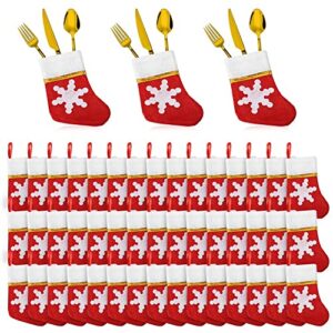 Amytalk 24 Pack Christmas Mini Stockings Tableware Holders Christmas Socks Decorations Spoon Fork Bag Candy Pouch Bag for Xmas Party Tree Dinner Table Home Ornaments