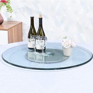 jww round rotating tray tempered glass lazy susan turntable rotating display serving plate with silent metal base , easy to share all food , 28inch/70cm
