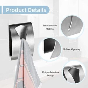 Ohiyoo Self Adhesive Towel Hook Holder Grabber 6 Pack, Stainless Steel Kitchen Dish Towel Hook Rack Wall Mount, Tea Towel Holder No Drilling Towel Hangers for Bathroom Kitchen (6 Pack, Silver)