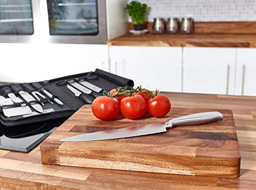 Chef’s Leather Knife Bag with 9 Universal Knife Holder Slots, Knife Carrier Bag Has a Zipper Pouch, Knife Case Also Holds Small Kitchen Tools Like Spoon, Peeler, BBQ Tools, Best Chef Knife Bag