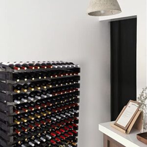 DisplayGifts Pine Wooden Wine Holder Stackable Modular Display Shelves Wine Rack Storage Stand Thick Wood Black 12 X 12 Rows 144 Slots