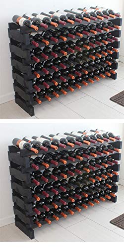 DisplayGifts Pine Wooden Wine Holder Stackable Modular Display Shelves Wine Rack Storage Stand Thick Wood Black 12 X 12 Rows 144 Slots