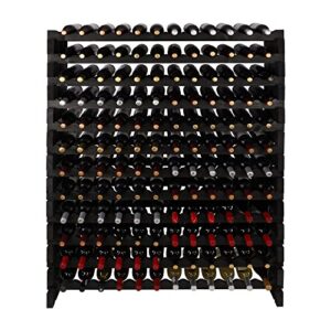 DisplayGifts Pine Wooden Wine Holder Stackable Modular Display Shelves Wine Rack Storage Stand Thick Wood Black 12 X 12 Rows 144 Slots