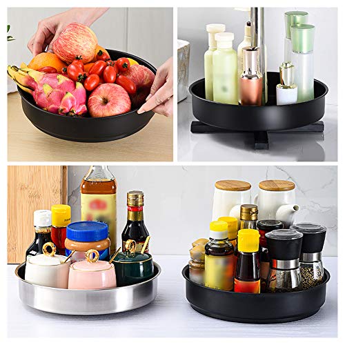 Pearlead Metal 3 Tier Lazy Susan Turntable Rotating Kitchen Spice Organizer Rack Spinning Food Storage Container Tray for Cabinets Pantry Bathroom Fridge Black 1.7" Edge