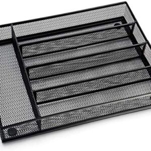 Ipanda Cutlery Tray, Cutlery Organizer, Non-Silp 5 Compartments Utensil Drawer Storage, Kitchen/Office, Steel Mesh Silverware Drawer/Holder/Divider (Black)