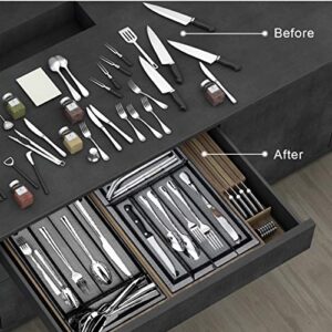 Ipanda Cutlery Tray, Cutlery Organizer, Non-Silp 5 Compartments Utensil Drawer Storage, Kitchen/Office, Steel Mesh Silverware Drawer/Holder/Divider (Black)