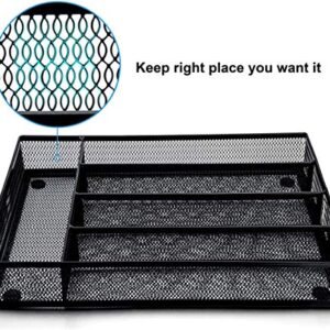 Ipanda Cutlery Tray, Cutlery Organizer, Non-Silp 5 Compartments Utensil Drawer Storage, Kitchen/Office, Steel Mesh Silverware Drawer/Holder/Divider (Black)