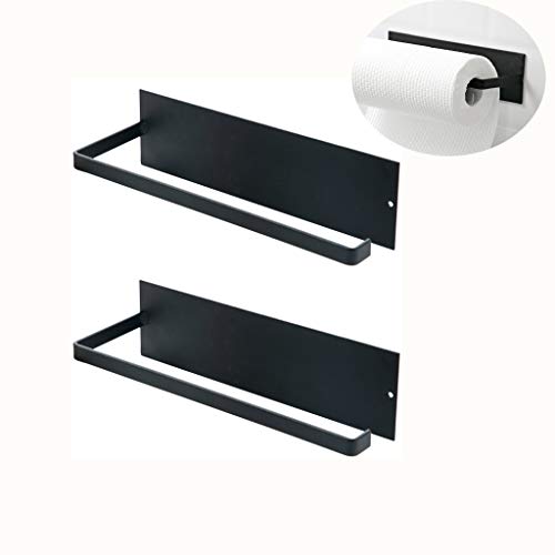 Votono Towel Rack Self Adhesive Toilet Paper Roll Holder Wall Hanging Rack Wall Mounted Kitchen Washroom (2 Pack Black)