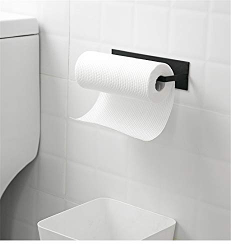 Votono Towel Rack Self Adhesive Toilet Paper Roll Holder Wall Hanging Rack Wall Mounted Kitchen Washroom (2 Pack Black)