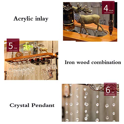 LIYANJJ Ceiling Wine Racks Upside Down Hanging Decoration Crystal Pendant Wine Glass Holder Multifunction Hooks Rack Bar Butler Wine Dispenser Wood Acrylic Sand