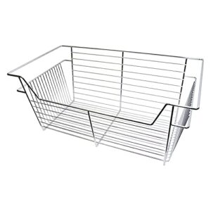 easy track 24 inch long metal sliding wire shelf basket bin organizer with triple coated frame for home closet storage systems, chrome