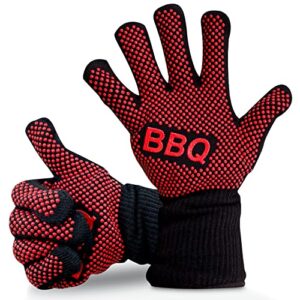 1472℉ extreme heat resistant grill gloves – 14” food grade kitchen oven mitts, silicone non-slip cooking gloves for barbecue (pair)