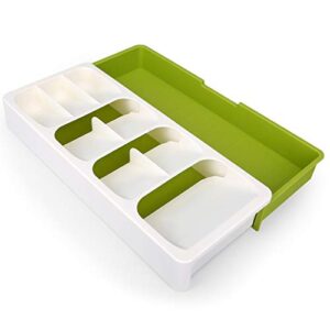 CEGAR Flatware organizer, Expandable Kitchen Drawer Organizer for Cutlery Silverware. Drawer Organizer Tray, BPA Free, 16.0 x 6.6 x 2.4 Inches（406 x 166 x 59 mm, Cream and Green