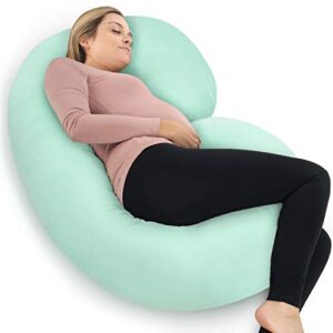 pharmedoc the ceecee pillow pregnancy pillows c-shape full body pillow and maternity support ( mint jersey cover)- support for back, hips, legs, belly a must have for pregnant women
