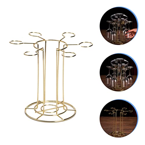 DOITOOL Wine Glass Holder Stand, Countertop Freestanding Stemware Drying Rack Vertical Wine Glass Display Storage Rack Tabletop Glass Display Hanger with 6 Hooks for Bar Kitchen Table, Gold