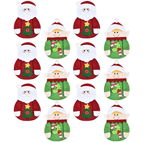 Christmas Silverware Holders Santa Elf Tableware Flatware Storage Bag Covers Red Green Cutlery Knives Spoon Forks Pocket Pouch 12pcs for Xmas Holiday Dining Decoration