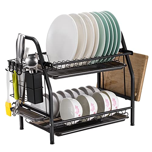 Siapapla 2 Tier Dish Rack Dish Drying Rack Dish Drainer Utensil Holder Kitchen Storage Rack Water Tray Kitchen Storage Rack Sink Organizer