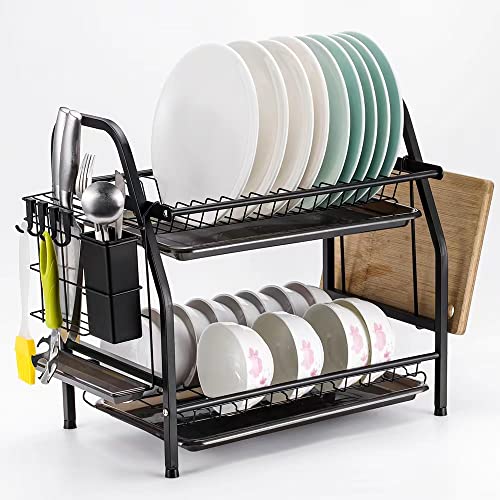 Siapapla 2 Tier Dish Rack Dish Drying Rack Dish Drainer Utensil Holder Kitchen Storage Rack Water Tray Kitchen Storage Rack Sink Organizer