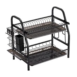 Siapapla 2 Tier Dish Rack Dish Drying Rack Dish Drainer Utensil Holder Kitchen Storage Rack Water Tray Kitchen Storage Rack Sink Organizer