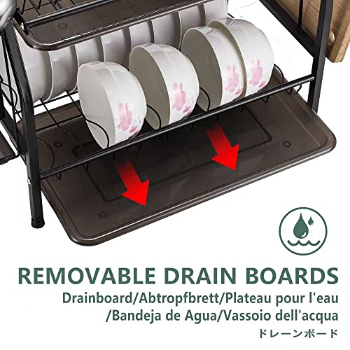 Siapapla 2 Tier Dish Rack Dish Drying Rack Dish Drainer Utensil Holder Kitchen Storage Rack Water Tray Kitchen Storage Rack Sink Organizer