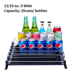 Soda Can Organizer for Refrigerator, Self-Pushing Drink Organizer for Fridge,Width Ajustable Beverage Pusher Glide Pantry Holds up to 25/30 Cans Black