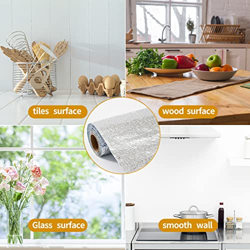 THIDARGO Kitchen Backsplash Wallpaper Stickers,Self Adhesive Aluminum Foil Oil-Proof Waterproof Heat Resistant Kitchen Wall Sticker,Stove Sticker Shelf Liner Drawer Liner Stickers (15.8x118 Inch)