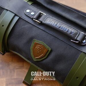 Dalstrong Premium Chef Knife Roll - Call of Duty Edition - Black Waxed Canvas - Nylon and Leather Straps - 22 Pockets + 1 Quick Access Rear Pocket - Adjustable Strap