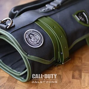 Dalstrong Premium Chef Knife Roll - Call of Duty Edition - Black Waxed Canvas - Nylon and Leather Straps - 22 Pockets + 1 Quick Access Rear Pocket - Adjustable Strap